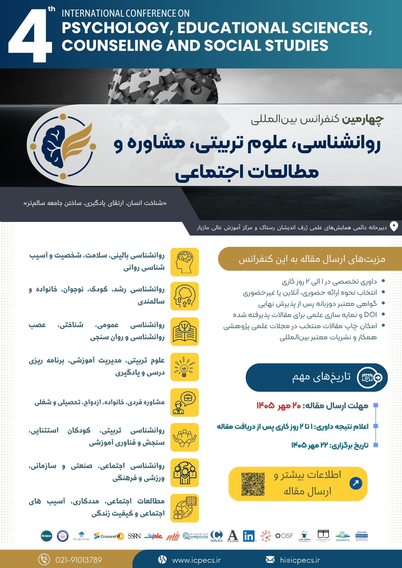 پوستر چهارمین همایش بین المللی روانشناسی، علوم تربیتی، مشاوره و مطالعات اجتماعی